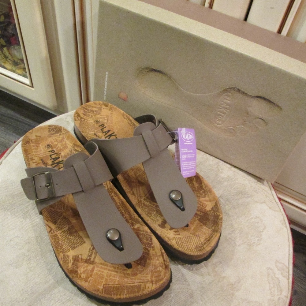 new PLAKTON 100012 ES Brown comfortable Leather Slides Sz 12 made in SPAIN